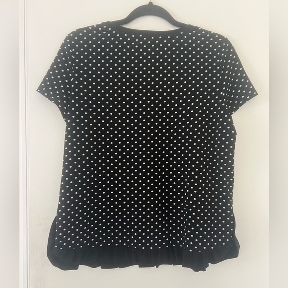 Polka Dot Black Top size S with ruffle detail (J145) - Picture 6 of 9
